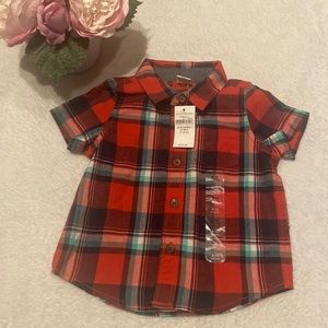 NWT Baby GAP Size 6-12M Plaid Short Sleeve Button Down Shirt